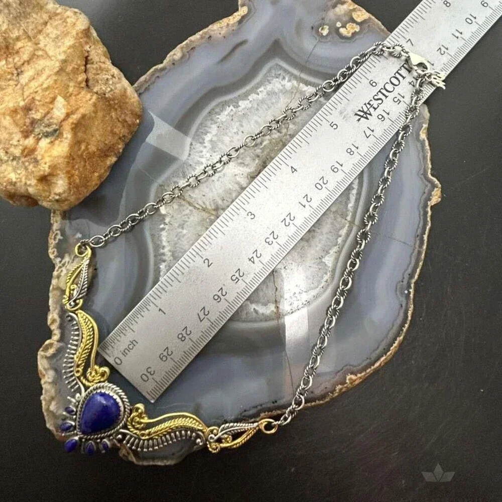 Carolyn Pollack Sterling Silver & Brass Lapis Decorated 15